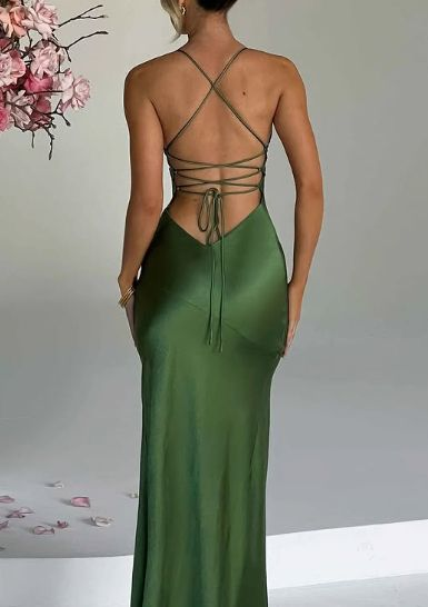 Simple Green V Neck Slit Party Evening Gown Long Backless Prom Dress cc2103