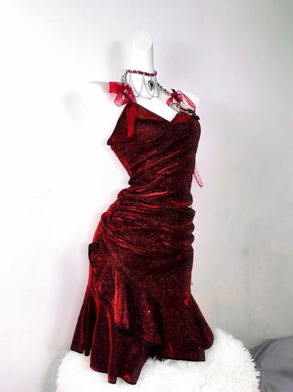 Glitter Spaghetti Straps Burgundy Ruffle Short Birthday Outfits Cocktail Dress Formal Homecoming Dress cc3226