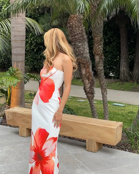 Chic Strapless Satin Print Floral Sheath Party Evening Dress cc2708