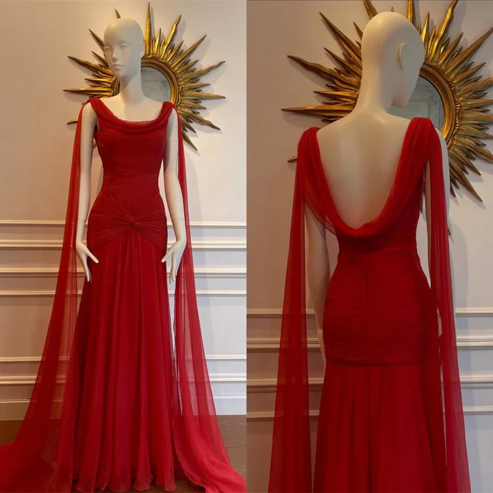 Beautiful Red Chiffon Mermaid Evening Dress  cc3009