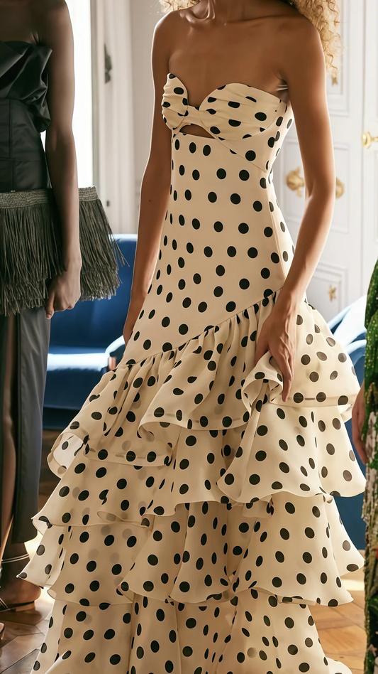 Cute Sweetheart Dots Mermaid Tiered Evening Dress,Formal Prom Party Gown cc2740