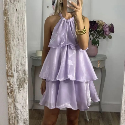 Sexy Halter Blue Organza Layered Homecoming Dress A Line Cocktail Dress cc2556
