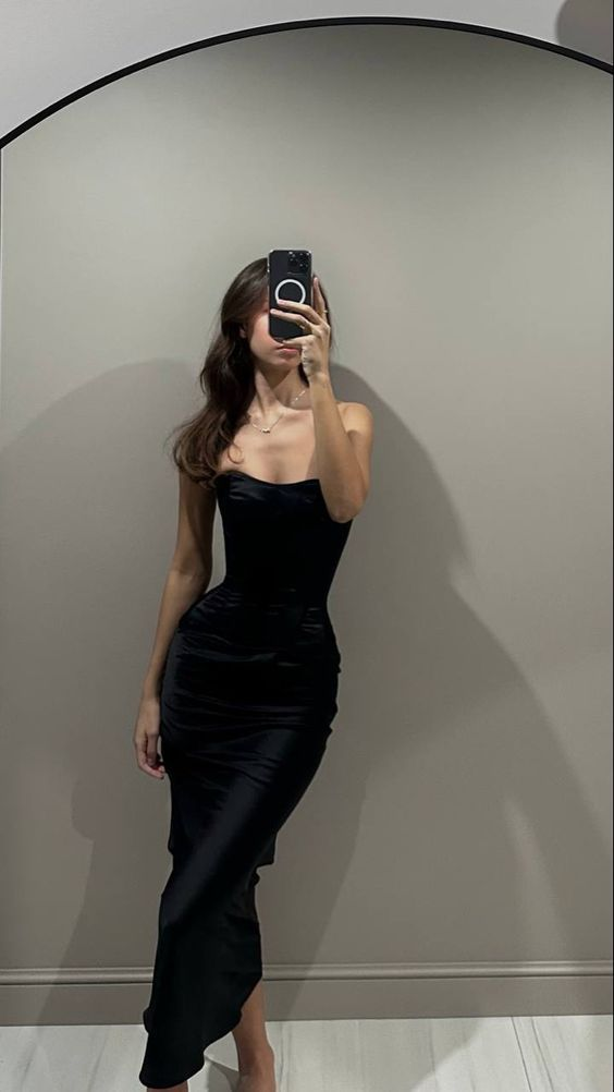Simple Black Sheath Long Prom Dress strapless Evening Dress cc2322