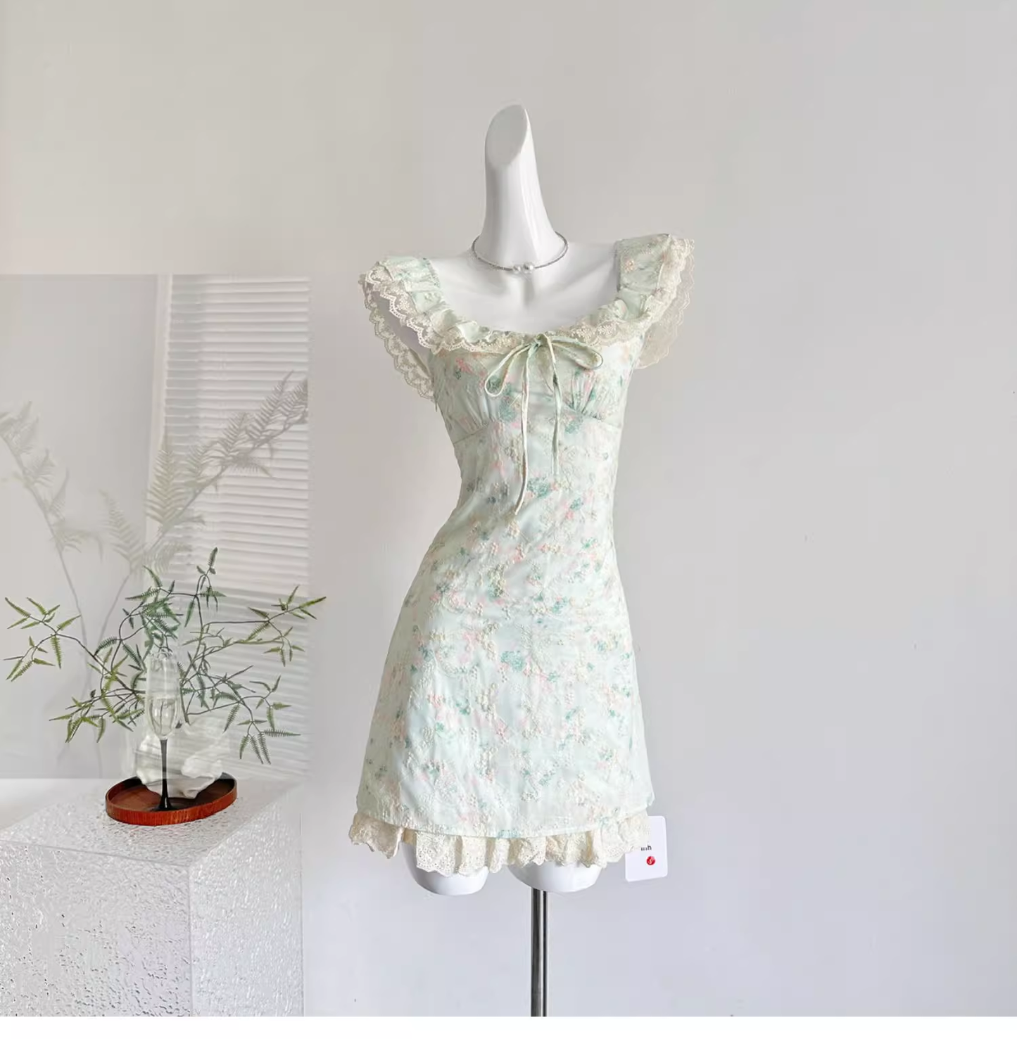 Sweet Floral Mint Green A-Line Short Dress Birthday Dress cc3058