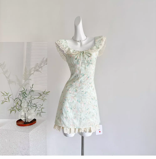 Sweet Floral Mint Green A-Line Short Dress Birthday Dress cc3058