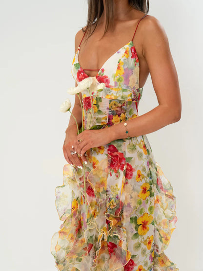 Beautiful Floral Ruffle Long Prom Dress,Formal Party Evening Gown cc2518