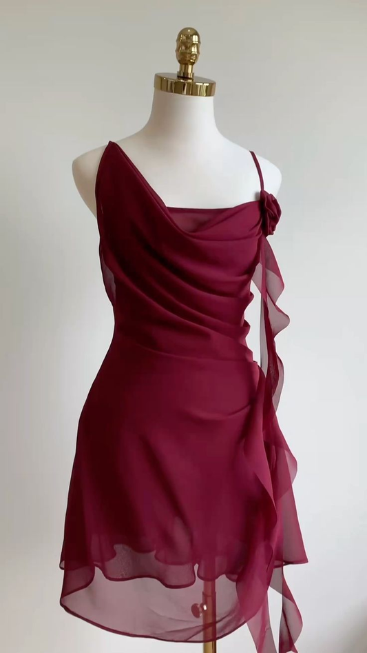 Pretty Burgundy Chiffon Short Cocktail Dress Homecoming Dress cc3203