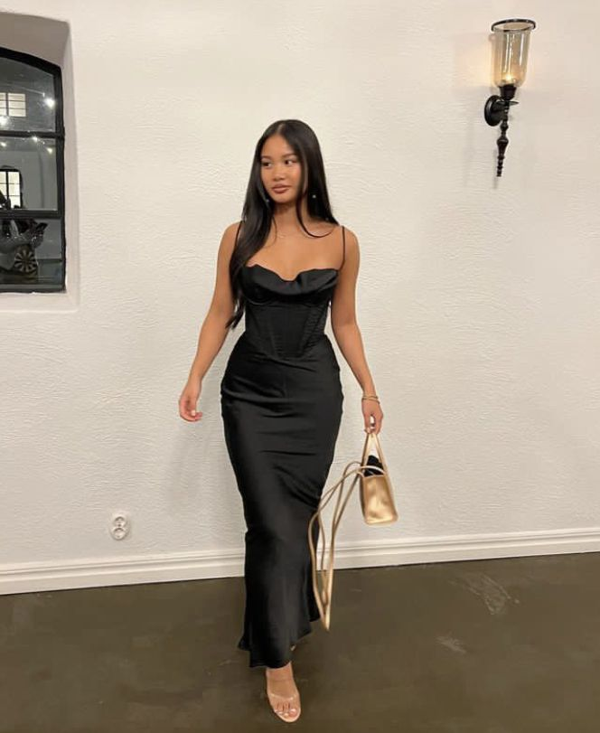 Black Spaghetti Strap Ruched Satin Dresses Women Backless Prom Dress  cc609