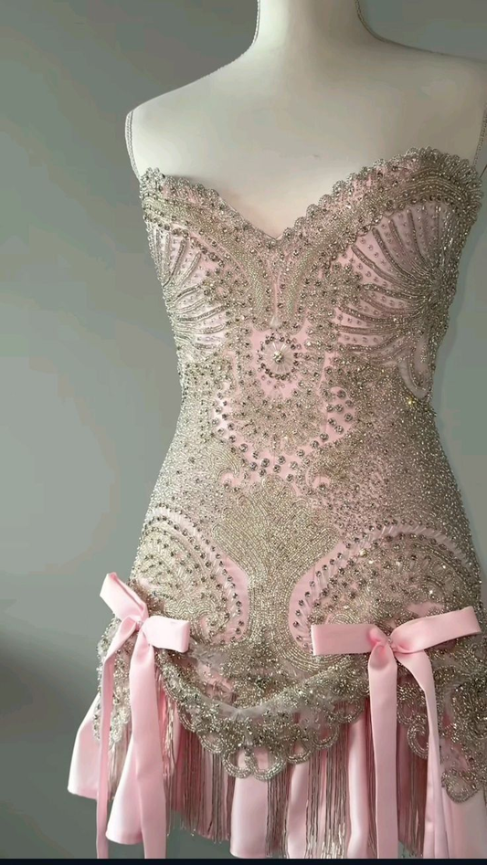 Stylish Sweetheart Neck Pink Sequin Beaded Sheath 20th Birthday Outfits Formal Short Homecoming Dress cc3498