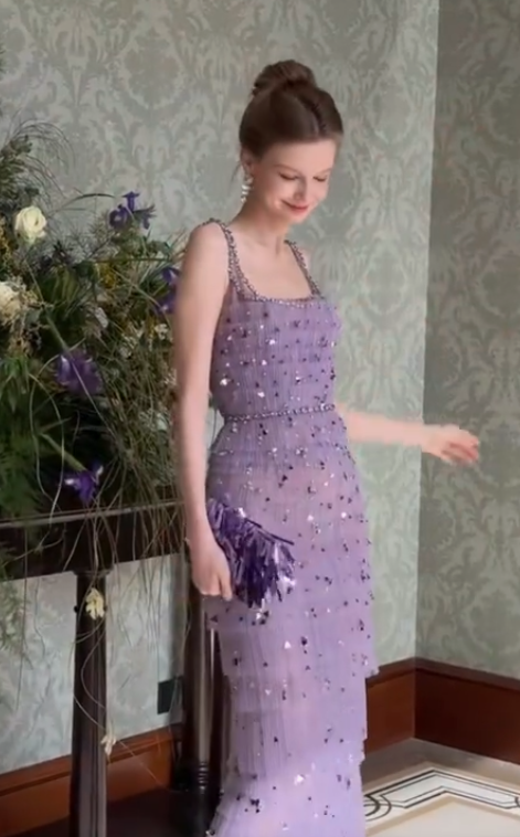 Gorgeous Lilac Sequins Evening Dress,Long Tulle Layered Prom Gown cc3010