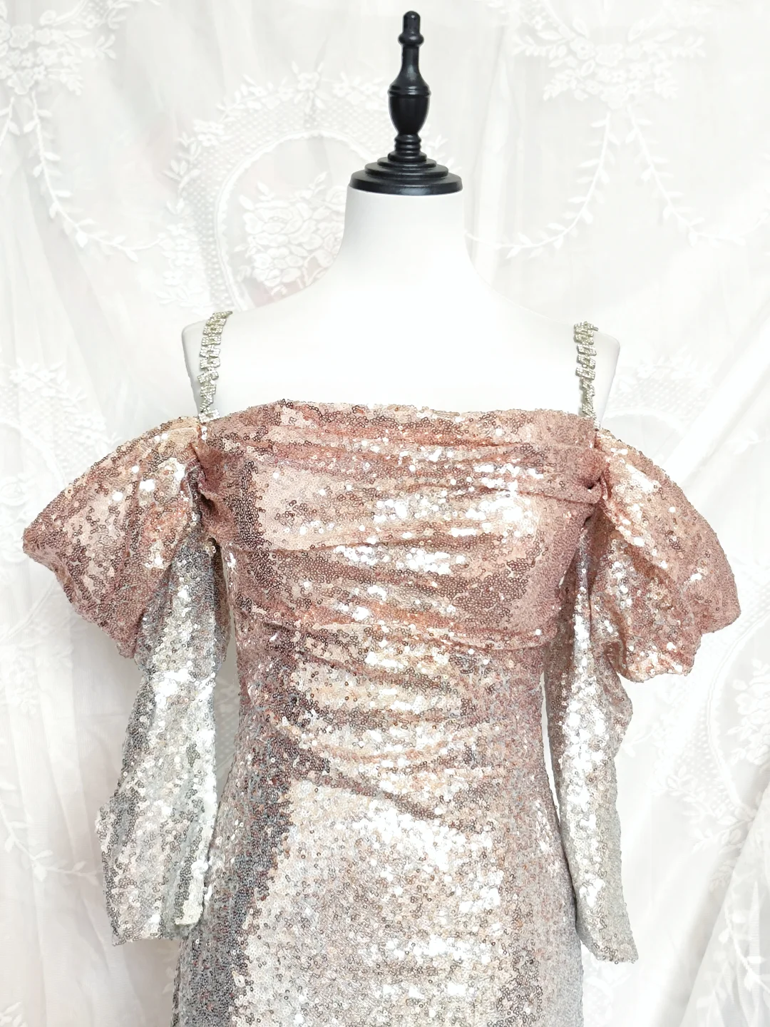 Vintage Champagne Ombre Sequin Cocktail Dress Off The Shoulder 6th Grade Homecoming Dresscc cc3309