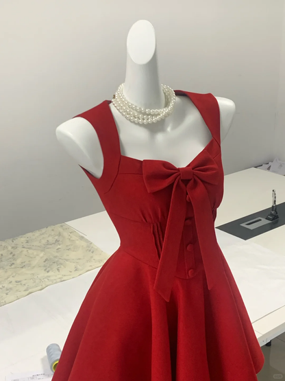 Vintage Red Satin A Line Short Birthday Outfits 7th Grade Homecoming Dress cc3349