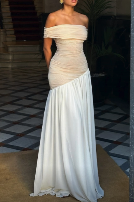 Off The Shoulder Chiffon A Line Party Evening Gown Formal Prom Dress cc2245