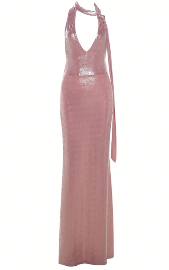 Sexy Pink Halter Mermaid Long Party Evening Dress,Backless Prom Dress  cc2601
