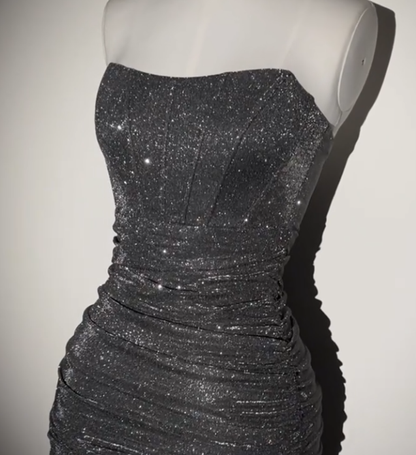 Vintage Strapless Gray Sheath Cocktail Dress Short Graduation Homecoming Dress cc3343
