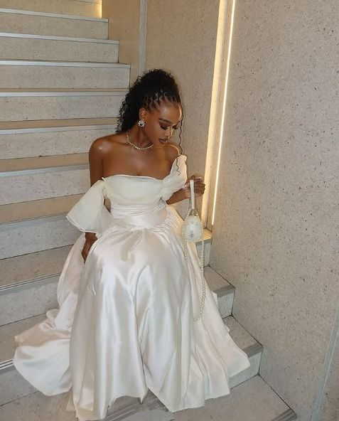 Chic Off Shoulder Satin Tulle Evening Prom Dress cc2246