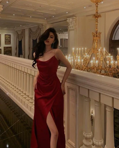 Sexy red high split side long evening prom dress cc529