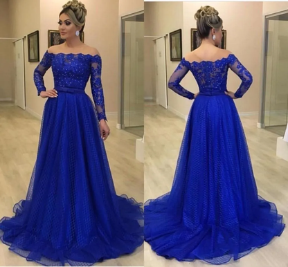 Off shoulder royal blue prom dress C2238