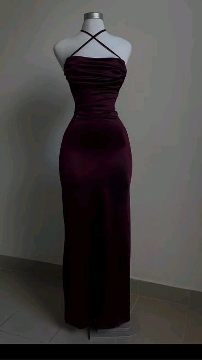 Burgundy Sheath Satin Backless Birthday Dress  Prom Dress Evening Dress cc1934