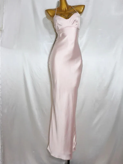 Simple Straps Pink Sheath Long Party Evening Dress cc2583