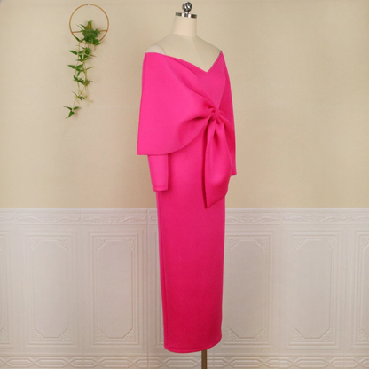 Women's Elegant V-Neck Off Shoulder Long Dress Big Knot Slim Evening Dresses Boutique Occasion Dresses cc640