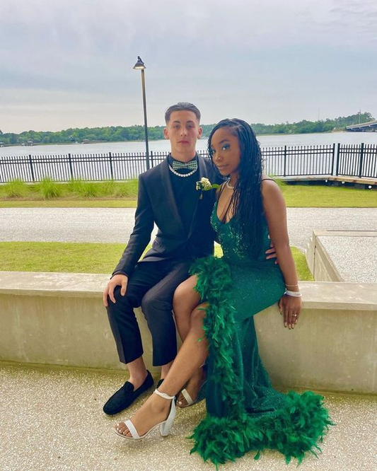 Luxurious Sequins Feathers Mermaid Evening Dress Green Party Prom Dress With Slit cc1915