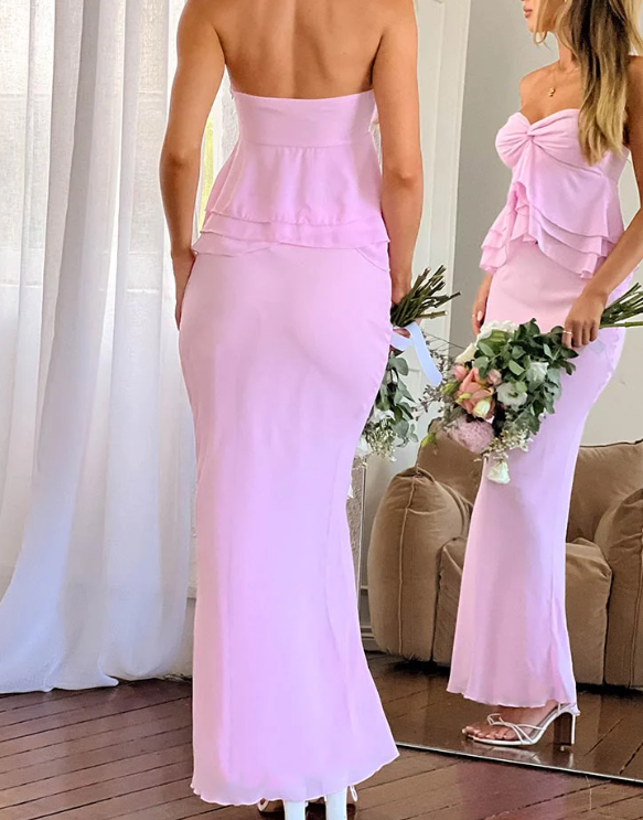 Pink Sweetheart Neck Chiffon Mermaid Evening Dress,Classy Prom Party Dress cc2768