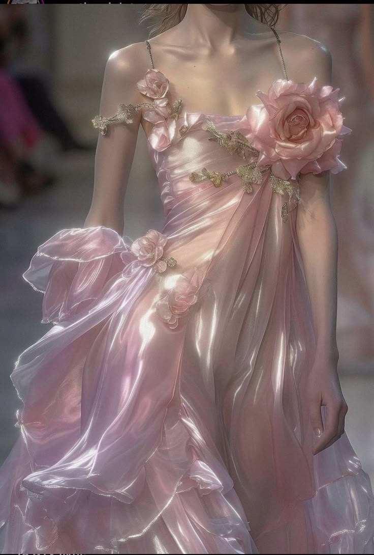 Elegant Pink Straps Chiffon Prom Dress Evening Dress With 3D Flowers cc2801