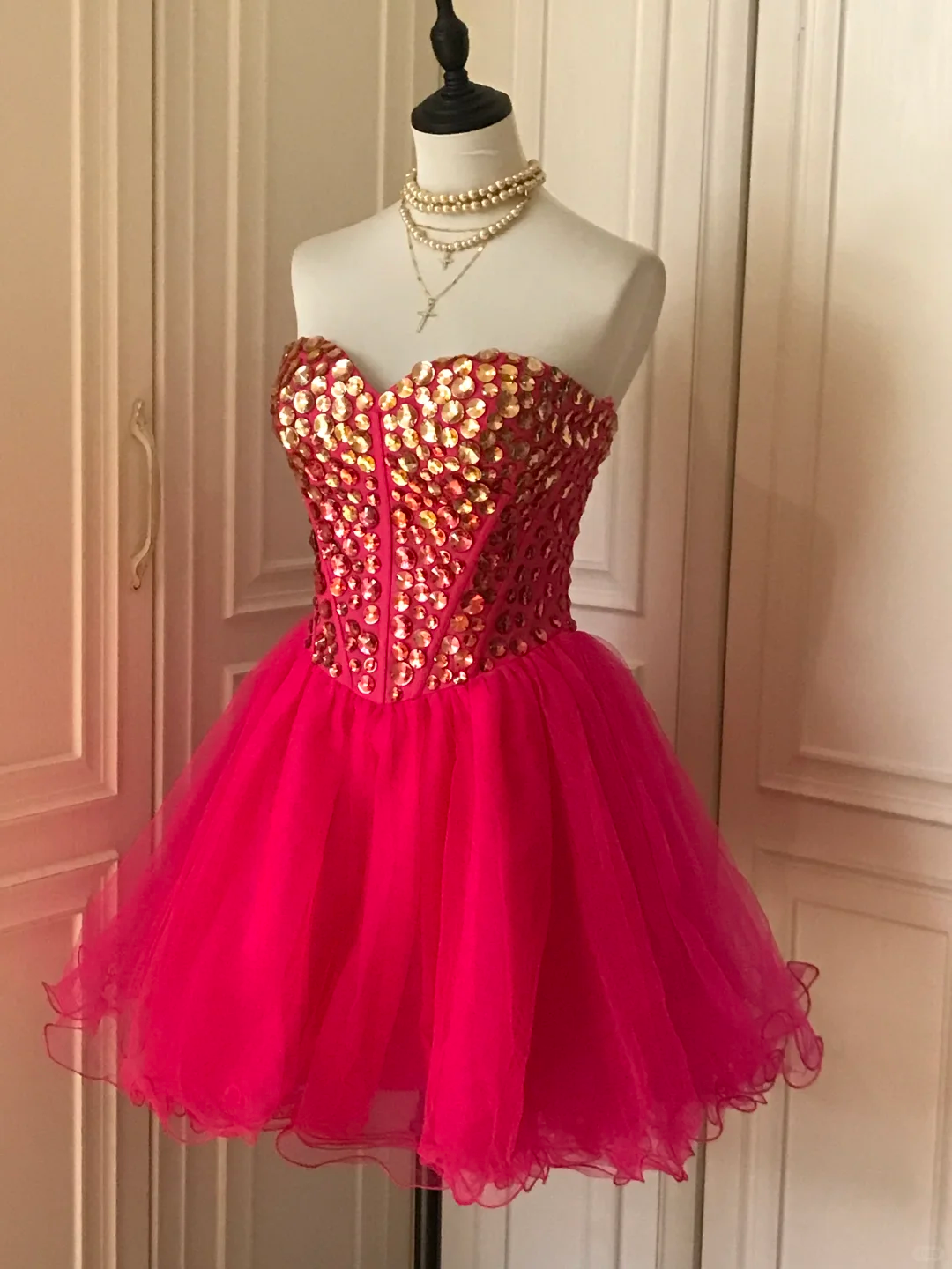 Gorgeous Strapless Red Chiffon Beaded A Line Birthday Outfits Homecoming Dress cc3181