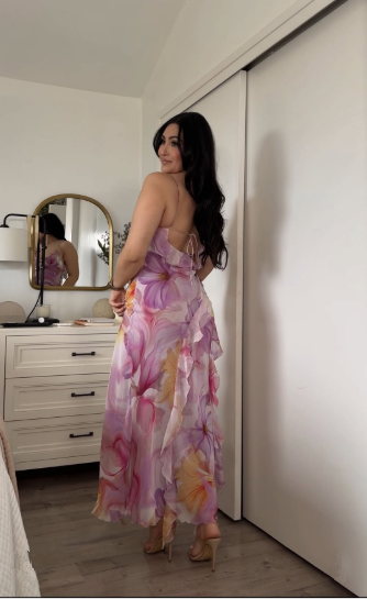 Elegant Chiffon Print Floral Ruffles Evening Dress Formal Party Prom Dress cc2195