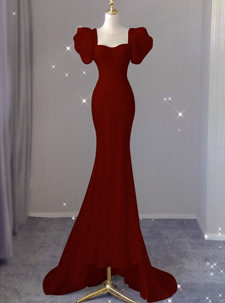 Mermaid evening dress, high-end burgundy bridal toast dress,elegant lady prom dress cc1154