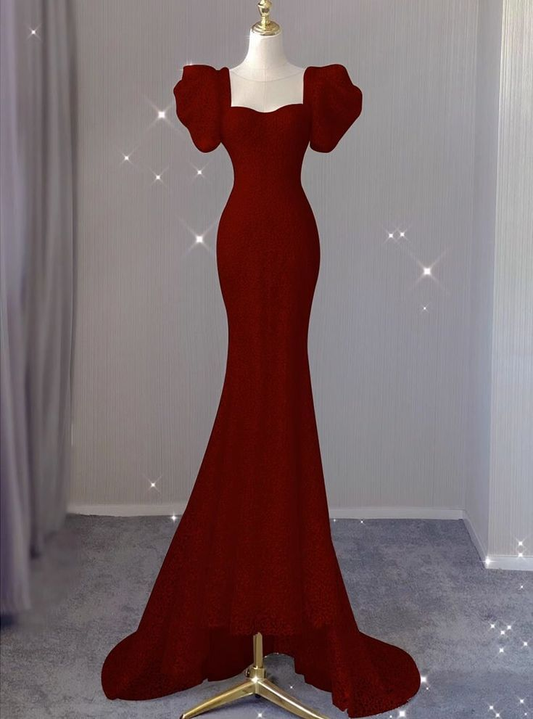 Mermaid evening dress, high-end burgundy bridal toast dress,elegant lady prom dress cc1154