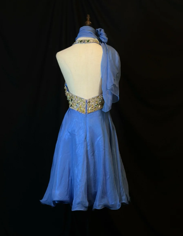 Gorgeous Halter Blue Chiffon Beaded Cocktail Dress Formal Homecoming Dress  cc3118