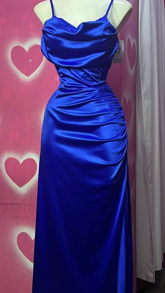 Simple Royal Blue Satin Sheath Prom Dress Long Party Evening Gown cc1878