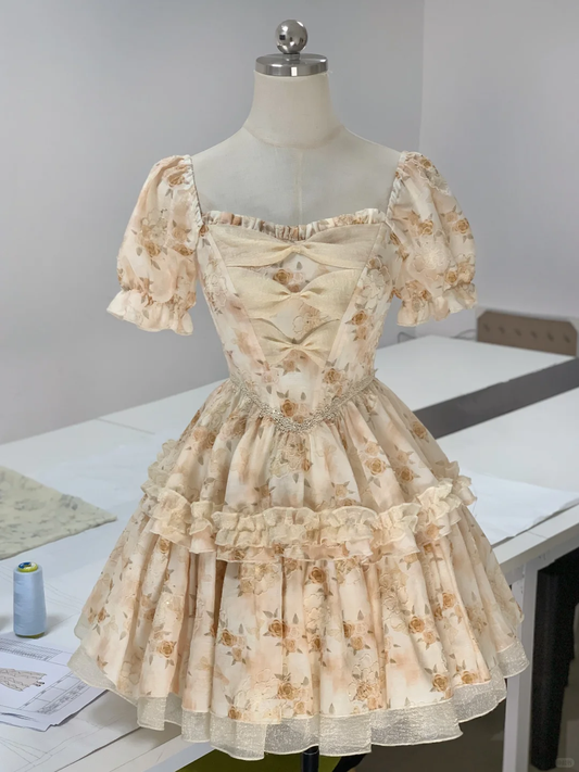 Cute Chiffon Print Floral A Line Short Birthday Outfits Formal 7th Grade Homecoming Dress cc3440