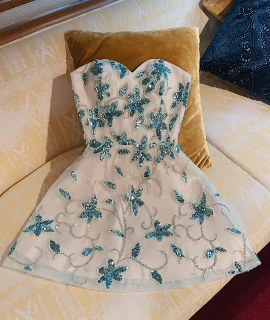 Beautiful Sweetheart Neck Tulle Sequin Cocktail Dress A Line Homecoming Dress cc3138