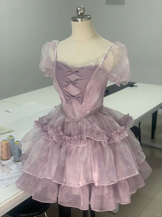 Charming Purple Organza Layered A Line Short Prom Dress Formal Homecoming Dress cc3442