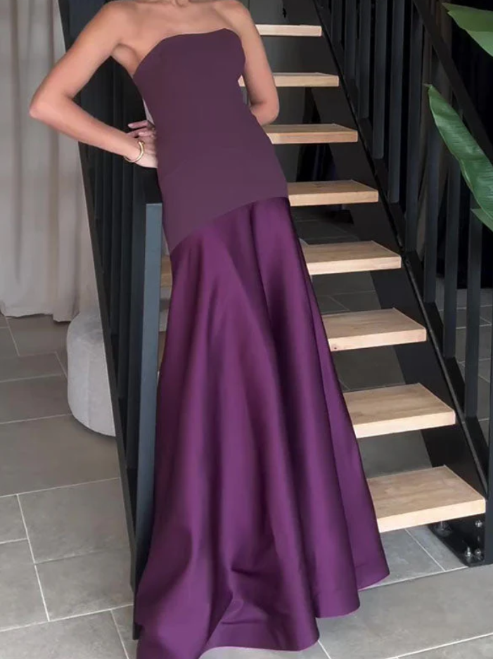 Sexy Strapless Navy Blue Long Prom Dress Formal A Line Evening Dress cc1516