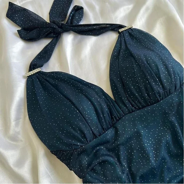 Shiny Halter Chiffon Dark Teal Prom Dress New Arrive Long Party Evening Gown cc1505