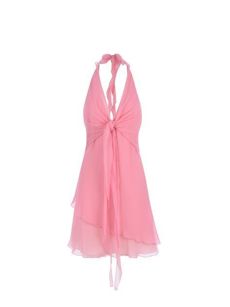Pretty Pink Halter Chiffon Birthday Outfits 8th Grade Homecoming Dress cc3209