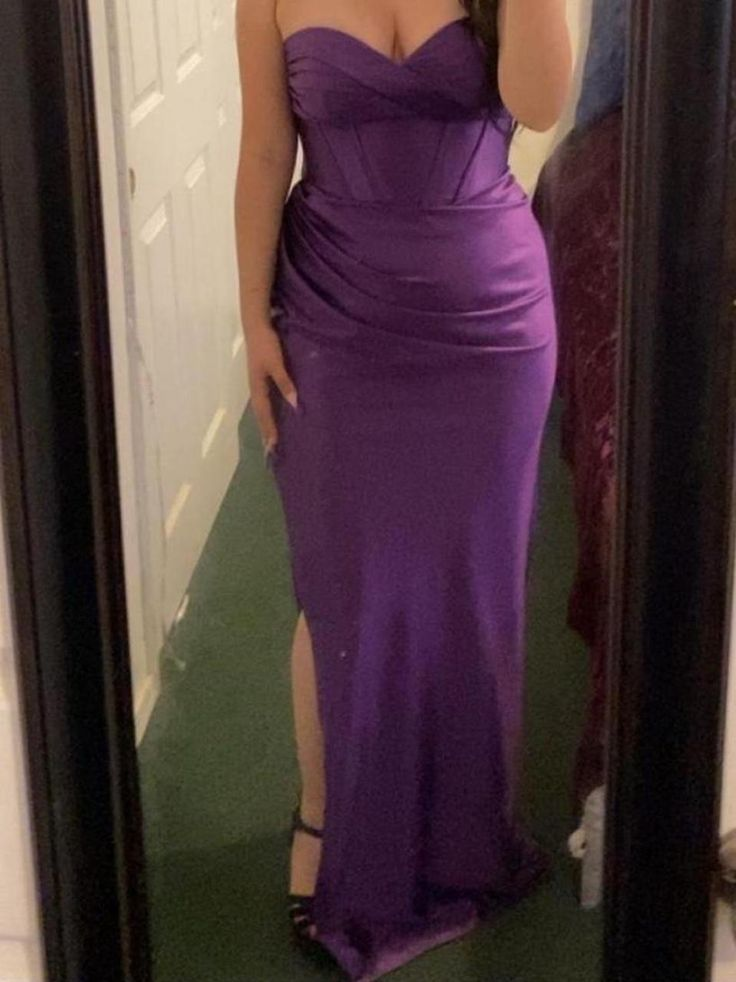 Purple Strapless Satin Sheath Party Evening Dress cc2624