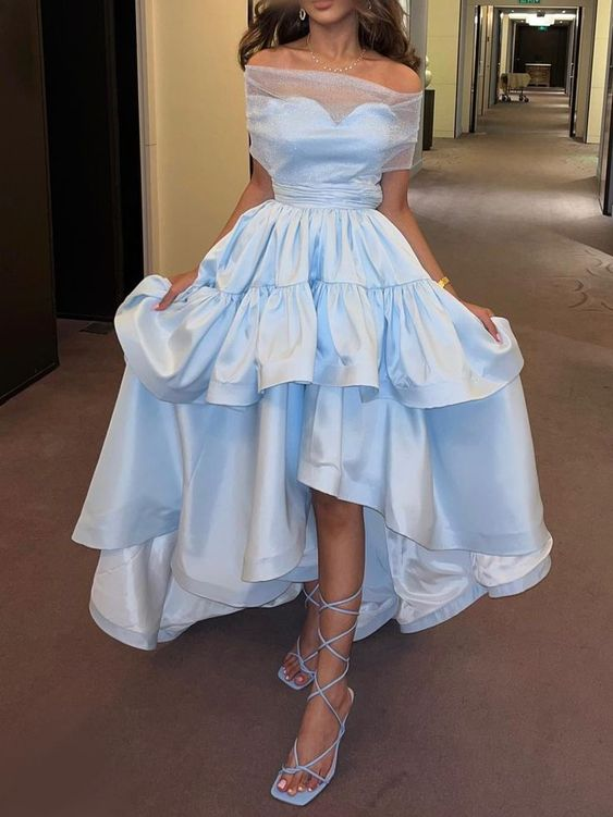 Blue Off The Shoulder A-line Prom Dress,Blue Formal Dress  cc956
