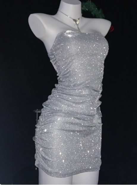 Simple Strapless Silver Sheath Short Homecoming Dress Cocktail Dress cc3279