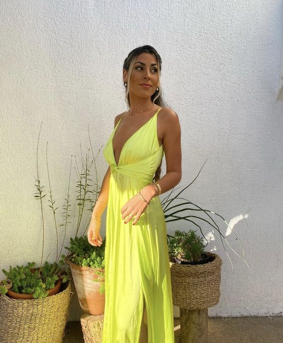 Sexy Deep V Neck Prom Dress,Wedding Guest Outfit  cc1038