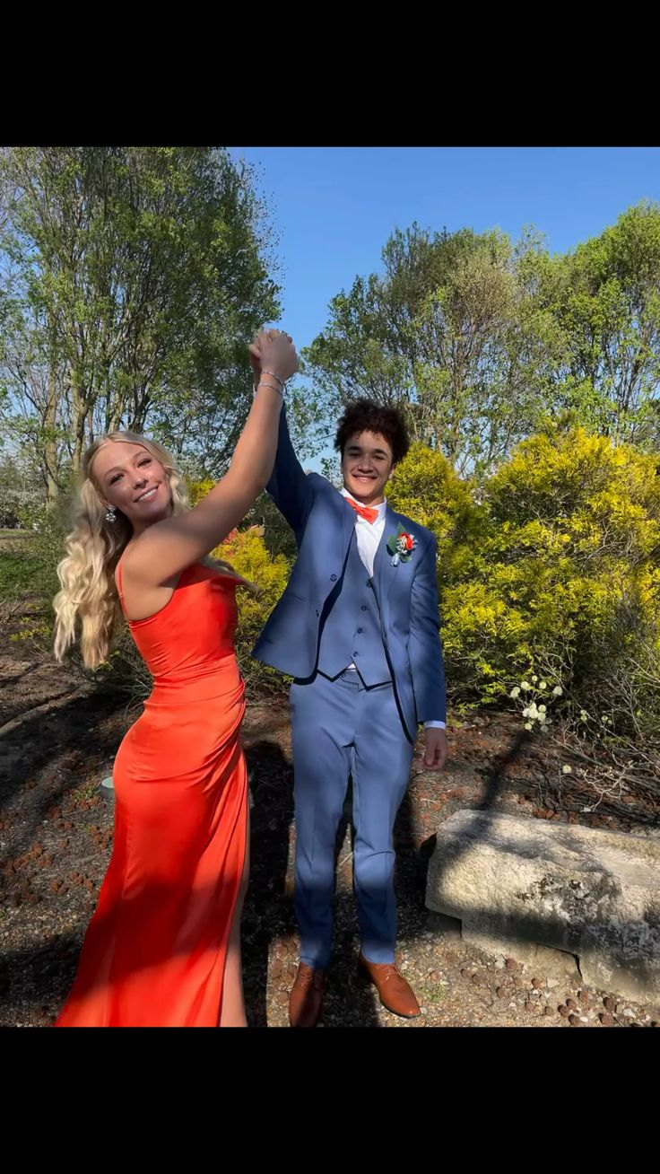 Simple Orange Prom Dress With High Slit,Senior Prom Gown cc697