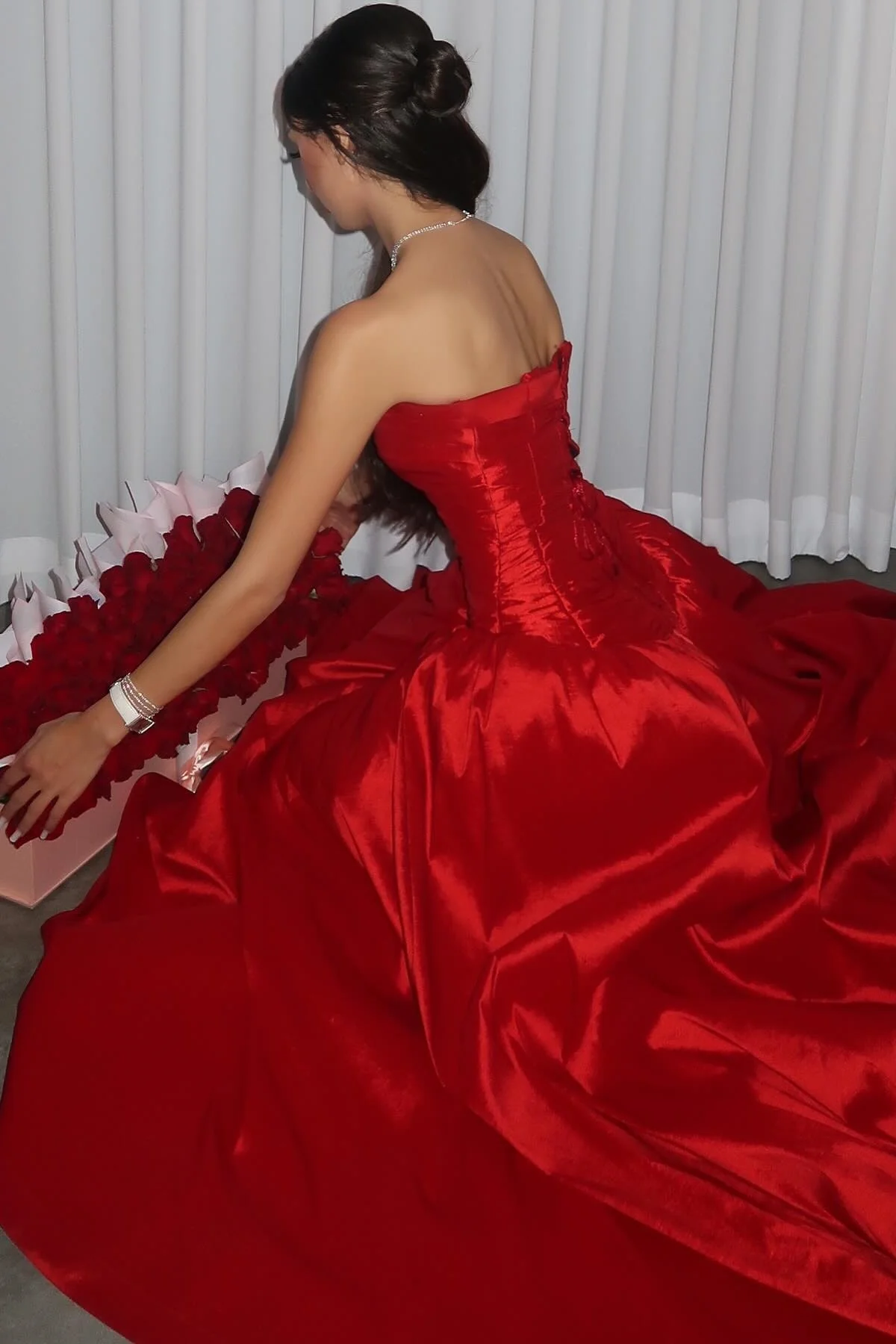 Charming Princess A Line Strapless Red Long Party Evening Dress cc2591