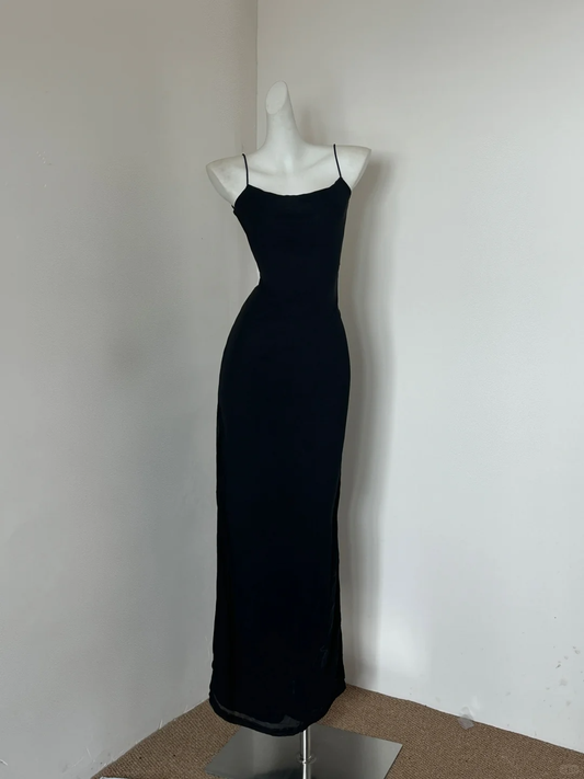 Simple Black Spaghetti Straps Sheath Coaktail Dress Party Dress cc3079