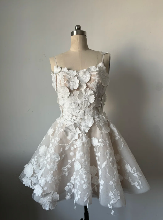 Classy White Tulle Appliques A Line Short Party Dress 8th Grade Homecoming Dress cc3367