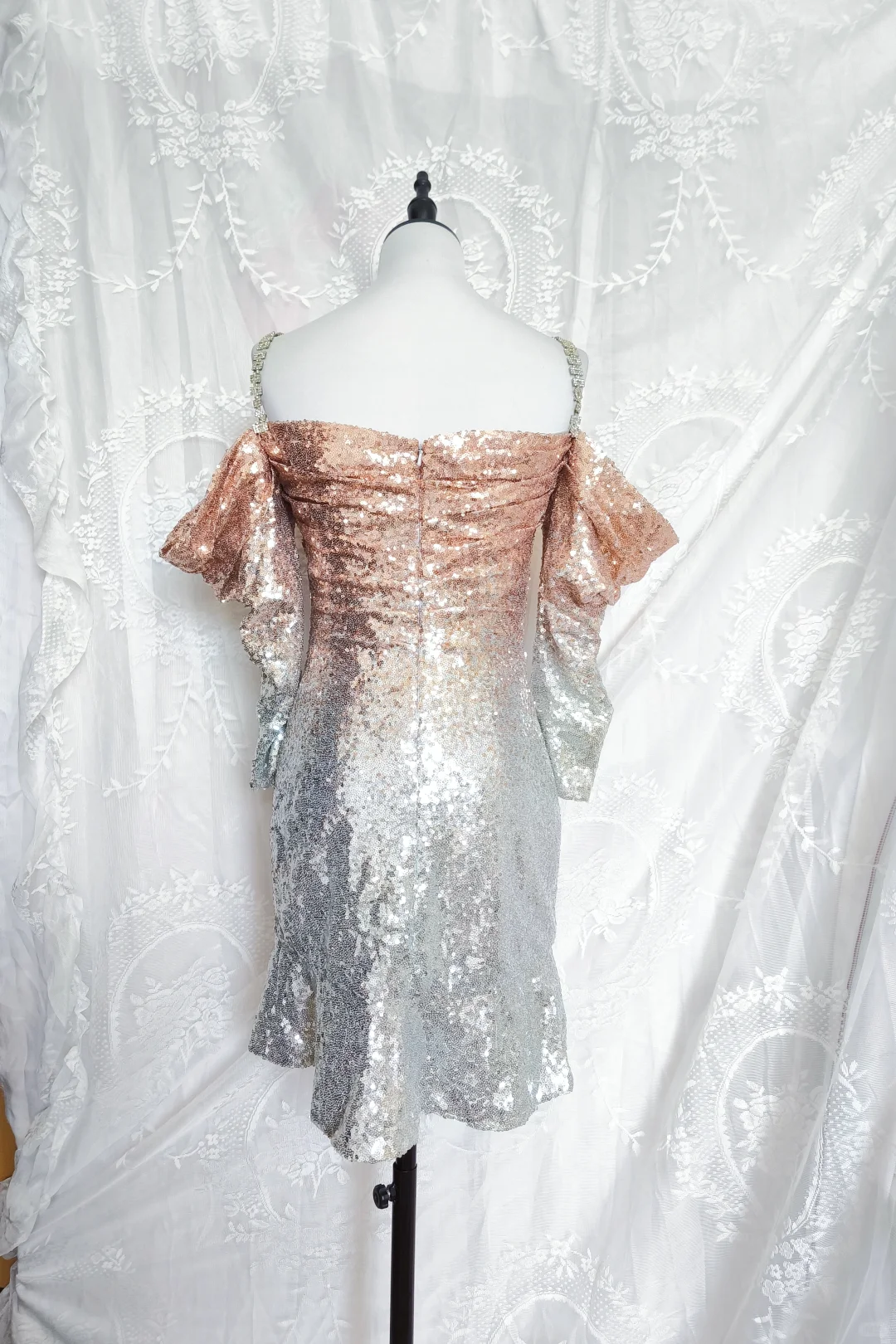 Vintage Champagne Ombre Sequin Cocktail Dress Off The Shoulder 6th Grade Homecoming Dresscc cc3309