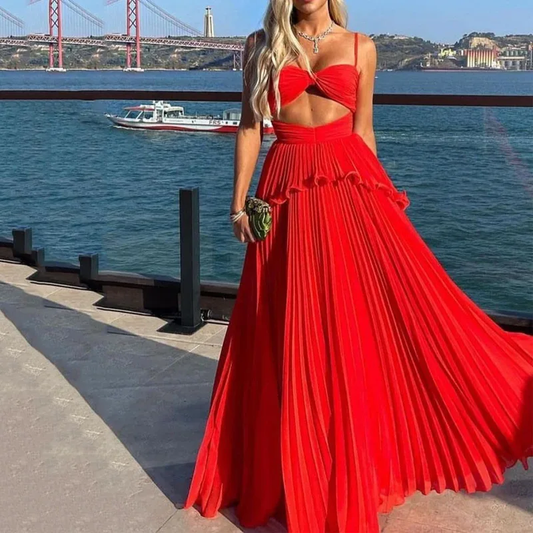 Summer Party Dress Sexy Sling Dress Solid Sleeveless Backless Prom Dress Long A-line Skirt Dresses  cc506